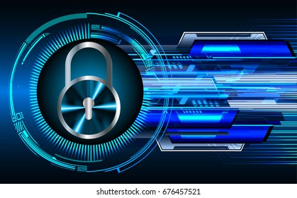 Safety concept, Closed Padlock on digital, cyber security, Blue abstract hi speed internet technology background illustration. key vector