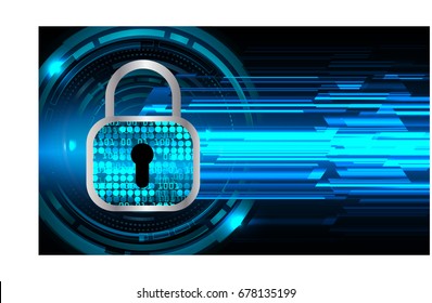 Safety concept, Closed Padlock on digital, cyber security, Blue abstract hi speed internet technology background illustration. key vector