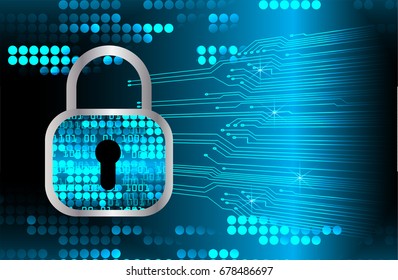 Safety concept, Closed Padlock on digital, cyber security, Blue abstract hi speed internet technology background illustration. key vector