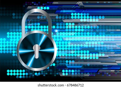 Safety concept, Closed Padlock on digital, cyber security, Blue abstract hi speed internet technology background illustration. key vector