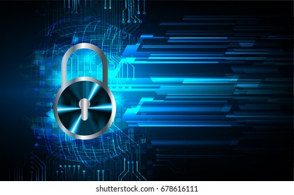 Safety concept, Closed Padlock on digital, cyber security, Blue abstract hi speed internet technology background illustration. key vector