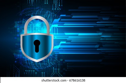 Safety concept, Closed Padlock on digital, cyber security, Blue abstract hi speed internet technology background illustration. key vector