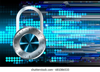 Safety concept, Closed Padlock on digital, cyber security, Blue abstract hi speed internet technology background illustration. key vector