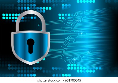 Safety concept, Closed Padlock on digital, cyber security, Blue abstract hi speed internet technology background illustration. key vector