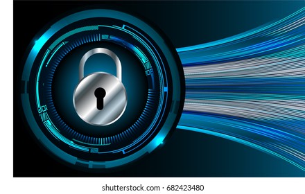Safety concept, Closed Padlock on digital, cyber security, Blue abstract hi speed internet technology background illustration. key vector