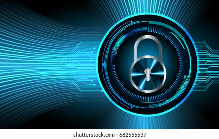 Safety concept, Closed Padlock on digital, cyber security, Blue abstract hi speed internet technology background illustration. key vector