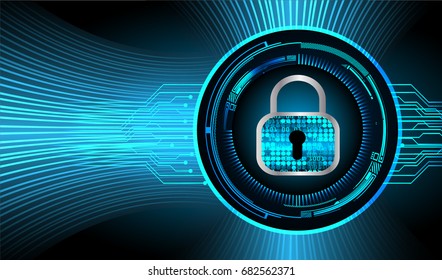 Safety concept, Closed Padlock on digital, cyber security, Blue abstract hi speed internet technology background illustration. key vector