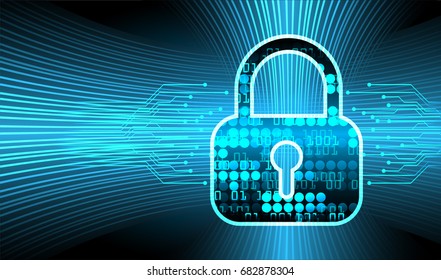 Safety concept, Closed Padlock on digital, cyber security, Blue abstract hi speed internet technology background illustration. key vector