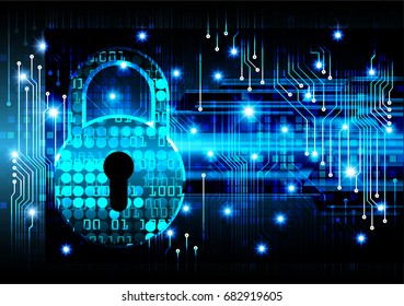 Safety concept, Closed Padlock on digital, cyber security, Blue abstract hi speed internet technology background illustration. key vector
