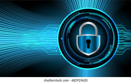 Safety concept, Closed Padlock on digital, cyber security, Blue abstract hi speed internet technology background illustration. key vector