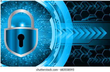 Safety concept, Closed Padlock on digital, cyber security, Blue abstract hi speed internet technology background illustration. key vector