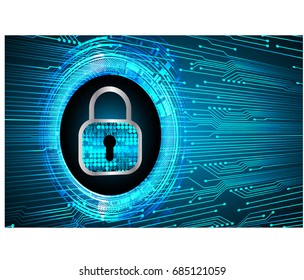 Safety concept, Closed Padlock on digital, cyber security, Blue abstract hi speed internet technology background illustration. key vector