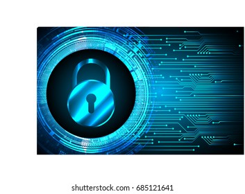 Safety concept, Closed Padlock on digital, cyber security, Blue abstract hi speed internet technology background illustration. key vector