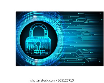 Safety concept, Closed Padlock on digital, cyber security, Blue abstract hi speed internet technology background illustration. key vector