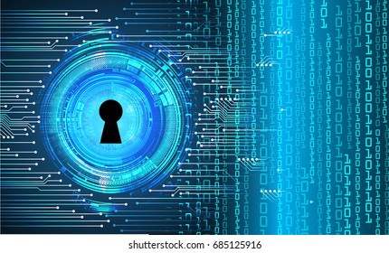 Safety concept, Closed Padlock on digital, cyber security, Blue abstract hi speed internet technology background illustration. key vector