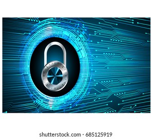 Safety concept, Closed Padlock on digital, cyber security, Blue abstract hi speed internet technology background illustration. key vector