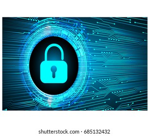 Safety concept, Closed Padlock on digital, cyber security, Blue abstract hi speed internet technology background illustration. key vector