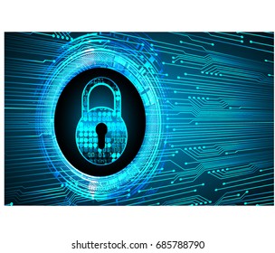 Safety concept, Closed Padlock on digital, cyber security, Blue abstract hi speed internet technology background illustration. key vector