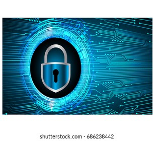 Safety concept, Closed Padlock on digital, cyber security, Blue abstract hi speed internet technology background illustration. key vector