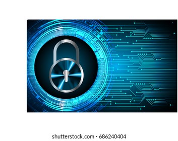 Safety concept, Closed Padlock on digital, cyber security, Blue abstract hi speed internet technology background illustration. key vector