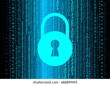 Safety concept, Closed Padlock on digital, cyber security, Blue abstract hi speed internet technology background illustration. key vector