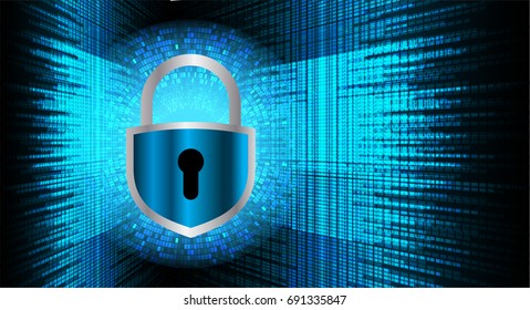 Safety concept, Closed Padlock on digital, cyber security, Blue abstract hi speed internet technology background illustration. key, sci fi vector