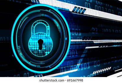 Safety concept, Closed Padlock on digital, cyber security, Blue abstract hi speed internet technology background illustration. key, sci fi vector