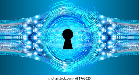 Safety concept, Closed Padlock on digital, cyber security, Blue abstract hi speed internet technology background illustration. key, sci fi vector