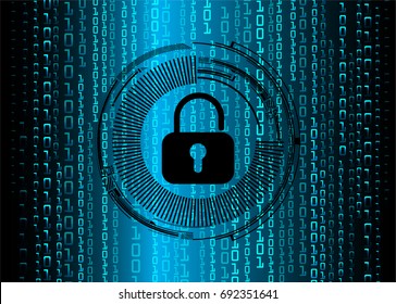 Safety concept, Closed Padlock on digital, cyber security, Blue abstract hi speed internet technology background illustration. key, sci fi 