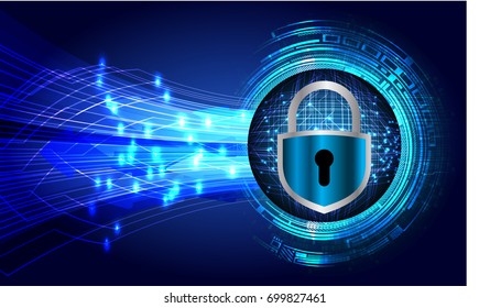 Safety concept, Closed Padlock on digital, cyber security, blue abstract hi speed internet technology background illustration. key, sci fi vector