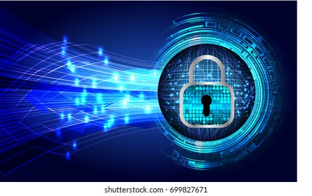Safety concept, Closed Padlock on digital, cyber security, blue abstract hi speed internet technology background illustration. key, sci fi vector