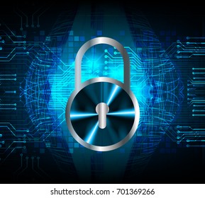 Safety concept, Closed Padlock on digital, cyber security, blue abstract hi speed internet technology background illustration. key, sci fi vector