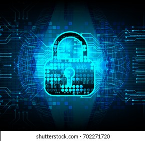 Safety concept, Closed Padlock on digital, cyber security, blue abstract hi speed internet technology background illustration. key, sci fi  vector