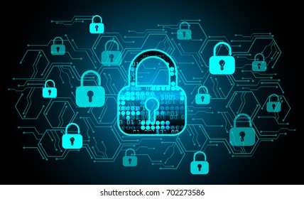 Safety concept, Closed Padlock on digital, cyber security, blue abstract hi speed internet technology background illustration. key, sci fi  vector