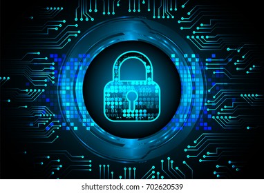 Safety concept, Closed Padlock on digital, cyber security, blue abstract hi speed internet technology background illustration. key, sci fi vector