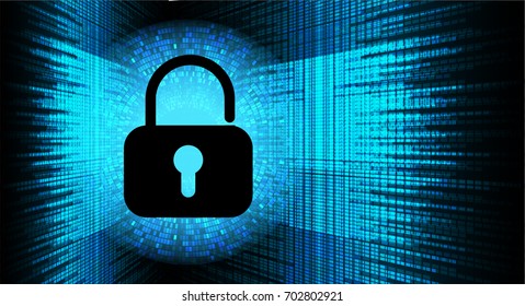 Safety concept, Closed Padlock on digital, cyber security, blue abstract hi speed internet technology background illustration. key, sci fi 