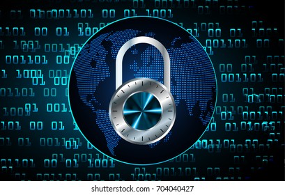Safety concept, Closed Padlock on digital, cyber security, blue abstract hi speed internet technology background illustration. key, sci fi world