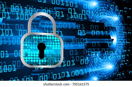 Safety concept, Closed Padlock on digital, cyber security, blue abstract hi speed internet technology background illustration. key, sci fi vector