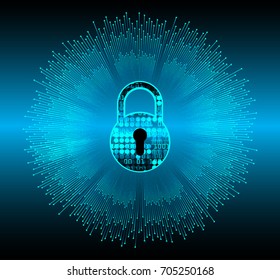 Safety concept, Closed Padlock on digital, cyber security, blue abstract hi speed internet technology background illustration. key, sci fi  vector