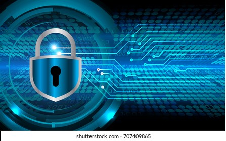 Safety concept, Closed Padlock on digital, cyber security, blue abstract hi speed internet technology background illustration. key, sci fi vector