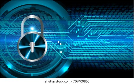 Safety concept, Closed Padlock on digital, cyber security, blue abstract hi speed internet technology background illustration. key, sci fi vector