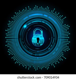 Safety concept, Closed Padlock on digital, cyber security, blue abstract hi speed internet technology background illustration. key, sci fi vector