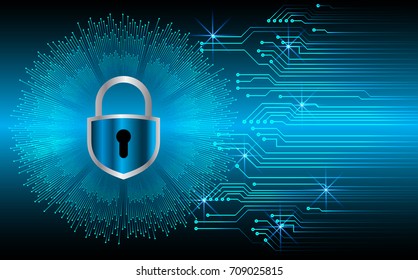 Safety concept, Closed Padlock on digital, cyber security, blue abstract hi speed internet technology background illustration. key, sci fi vector