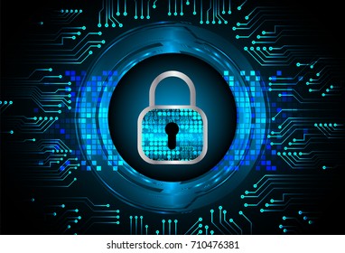 Safety concept, Closed Padlock on digital, cyber security, blue abstract hi speed internet technology background illustration. key, sci fi vector