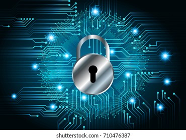 Safety concept, Closed Padlock on digital, cyber security, blue abstract hi speed internet technology background illustration. key, sci fi vector