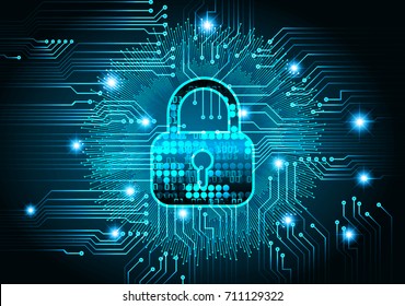 Safety concept, Closed Padlock on digital, cyber security, blue abstract hi speed internet technology background illustration. key, sci fi vector