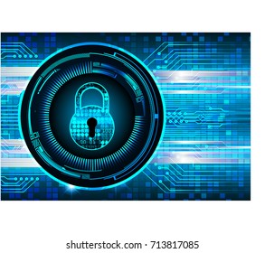 Safety concept, Closed Padlock on digital, cyber security, blue abstract hi speed internet technology background illustration. key, sci fi vector