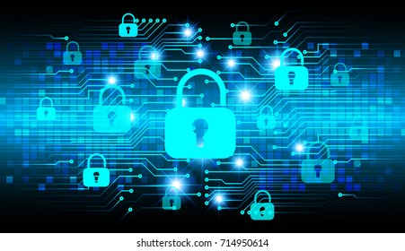 Safety concept, Closed Padlock on digital, cyber security, blue abstract hi speed internet technology background illustration. key, sci fi vector