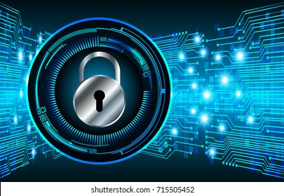 Safety concept, Closed Padlock on digital, cyber security, blue abstract hi speed internet technology background illustration. key, secure sci fi vector