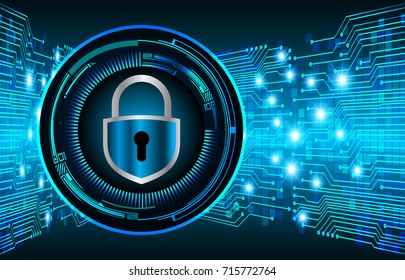 Safety concept, Closed Padlock on digital, cyber security, blue abstract hi speed internet technology background illustration. key, secure sci fi vector